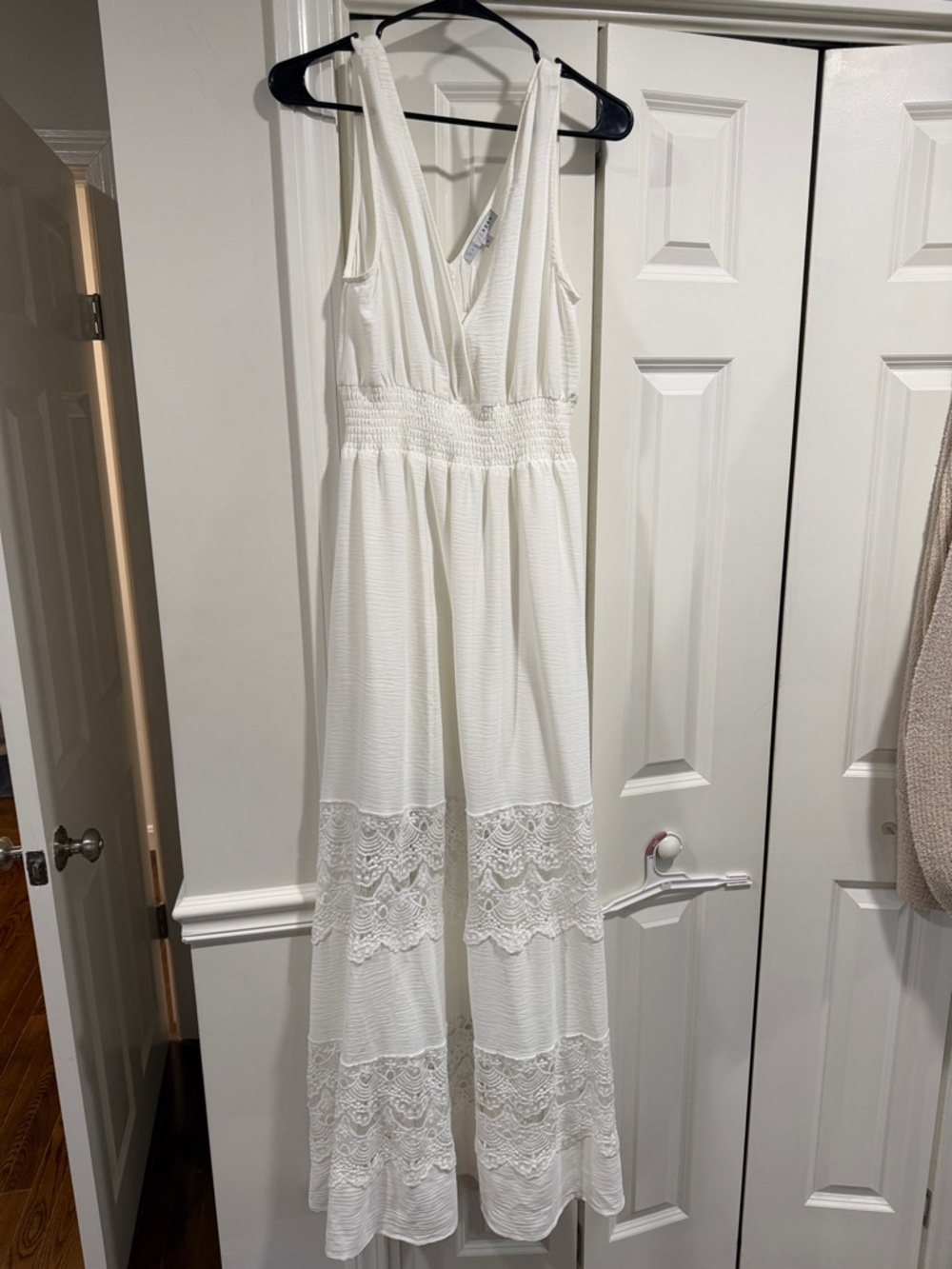 Baltic Born White Lace-Trim Maxi Dress